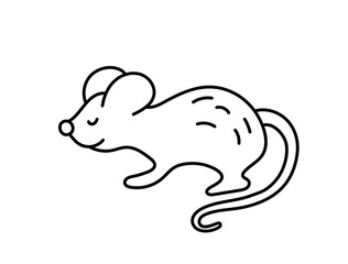 Rat. Chinese horoscope 2032. Cartoon mouse, Animal symbol vector. Black line doodle sketch. Editable path