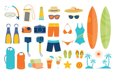 Summer Travel Objects and Equipments Set