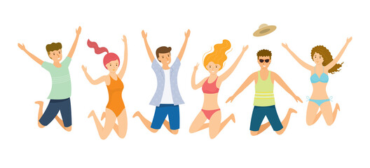 Fototapeta premium Group of People wearing Summer Clothes Jumping, Summer Travel