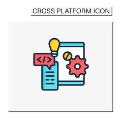 Hardware platform color icon. Computing technology, wireless communication.Website programming code, hosting service for developers.Cross platform concept. Isolated vector illustration