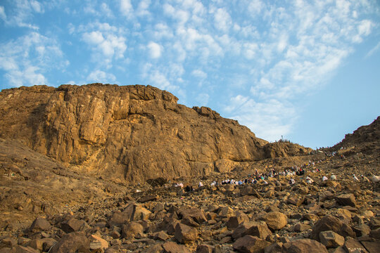 Muslim pilgrims climb the Mount of light "Jabal An-Nour" where located the Hira cave. Place of first revelation to Prophet Muhammad
