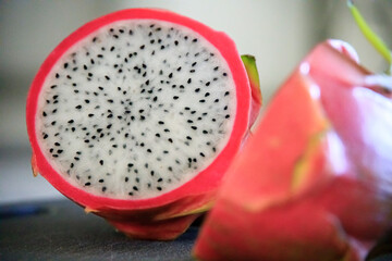 Freshly sliced dragonfruit on a cutting board