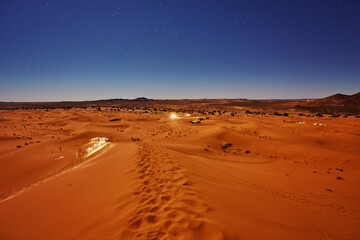 Stars at night over the dunes, Sahara Desert, Morocco