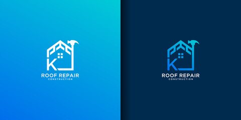Letter k home roof repair logo