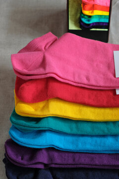 Rainbow Colors Socks. Clothing Subscription. Vertical Image. 