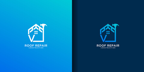 Letter v home roof repair logo