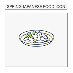 Chirashizushi color icon.Scattered sushi. Rice spread on plate, seafood and vegetables. Sushi salad.Traditional dish.Spring Japanese food concept. Isolated vector illustration