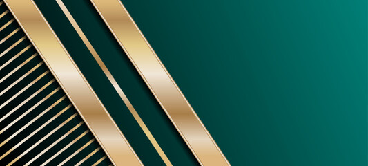 Luxury geometric green background with golden diagonal lines.