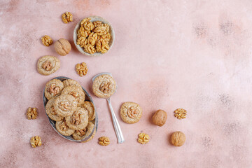 Fototapeta na wymiar Homemade delicious walnut cookies.