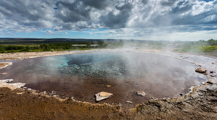 The geyser Blesi, Golden Circle in the south of Iceland
