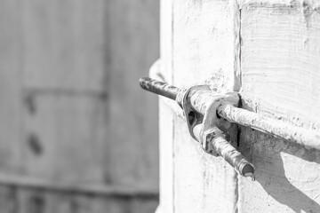 Close up shot of metal joint on old silo of barn