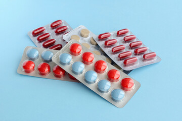 Medicine pills. Background made from colorful pills, tablets and capsules.