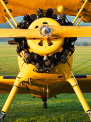 Frontview of a classic biplane with uncowled radial engine