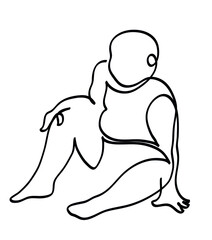 One line drawing of happy baby.
One continuous line drawing of sitting cute baby.