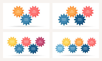 Business infographic template. Process Chart with 3, 4, 5, 6 steps, options, gears. Vector diagram.