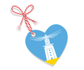 Fahne als Herz  „I Love Alexandria“ mit Kordel-Schleife,
Vektor Illustration isoliert auf weißem Hintergrund
