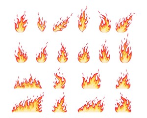 Collection cartoon flame flat style. Fire vector set.