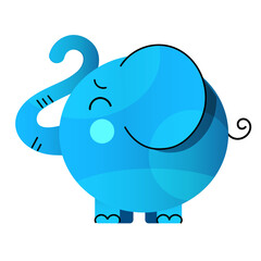 Elephant large cartoon mammal isolated on white. African bush or forest elephant and Asian elephant. Has large ears, concave back, wrinkled skin, sloping abdomen.