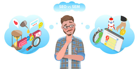 Vector Conceptual Illustration of SEO vs SEM.