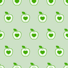 Green Apple And Heart Inside Pattern.