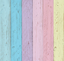 wooden boards with a rustic look painted in pastel shades of blue, pink, purple and yellow. Background for wedding themes and vintage style events.