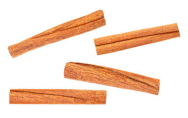 Cassia bark. Cinnamon sticks isolated on a white background, top view.