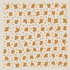 Background with golden dots plus signs. Textile background with gold dots and abstract crosses. Hand-drawn fictional postcard background. Yellow-gold dot isolated pattern. Vector illustration