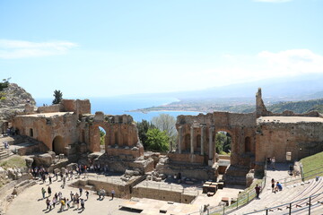 Fototapeta premium Teatro antico di Taormina at Sicily, Italy