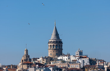 Fototapeta na wymiar galata tower, historical buildings, medieval architecture, istanbul,