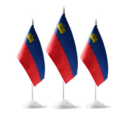 Small national flags of the Liechtenstein on a white background