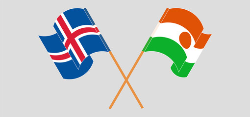 Crossed flags of Iceland and the Niger. Official colors. Correct proportion