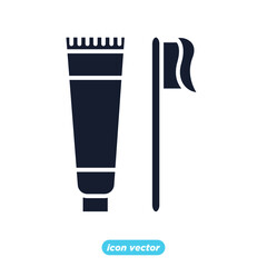 Toothbrush and toothpaste icon. dental toothpaste symbol template for graphic and web design collection logo vector illustration