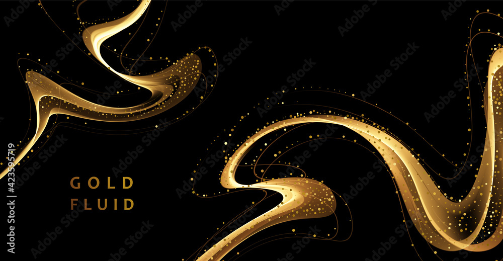 Poster abstract shiny color gold wave luxury background with golden glitter sparkles