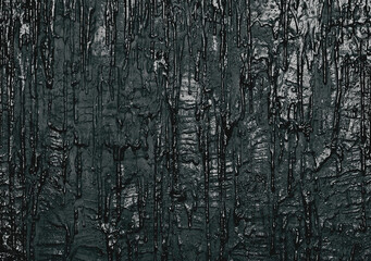 Close up dark wall with black flowing paint, art background