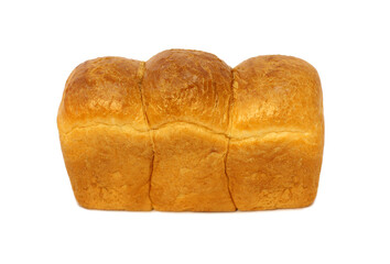 Loaf of white bread with golden crust isolated on a white background
