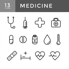 Medicine and Health symbols - minimal thin line web icon set. Outline icons collection. Simple vector illustration.