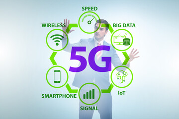 Businessman pressing button in 5g concept