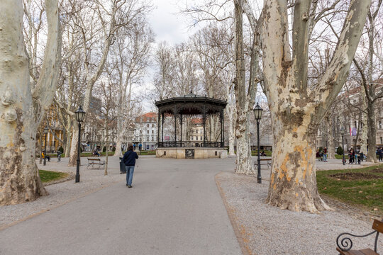 Beautiful Zagreb city music pavillion at famous Zrinjevac park, located in the city center