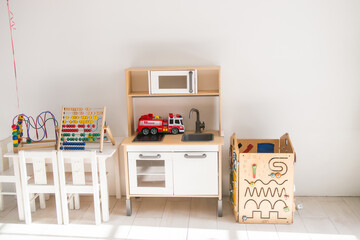 Baby room with toys in scandinavian style