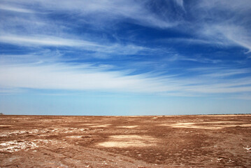 Former bed of dried out Aral Sea in Uzbekistan