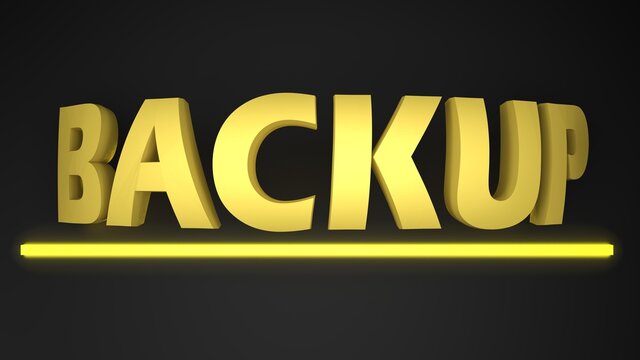 BACKUP yellow write on black background with underlying yellow led light bar - 3d rendering illustration