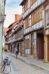 Fototapeta na wymiar Quedlinburg street with old buildings