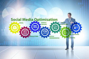 Social media optimisation concept with businessman