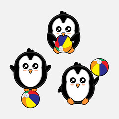 Penguin with ball vector cartoon