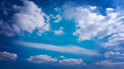 Beautiful blue cloudy sky. Daytime sky, Clouds, sunlight.