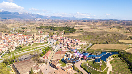 elciego, Spain. 13th March, 2021: aerial view of elciego town in la rioja, Spain