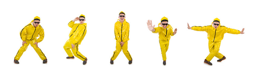 Man in yellow suit isolated on white