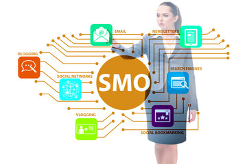 Social media optimisation concept with businesswoman
