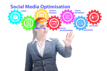 Social media optimisation concept with businesswoman