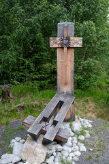 Station IX of the Way of the Cross: Jesus falls for the third time. Kalvária na Peknú vyhliadku. Starý Smokovec, Slovakia. 2020-07-27.